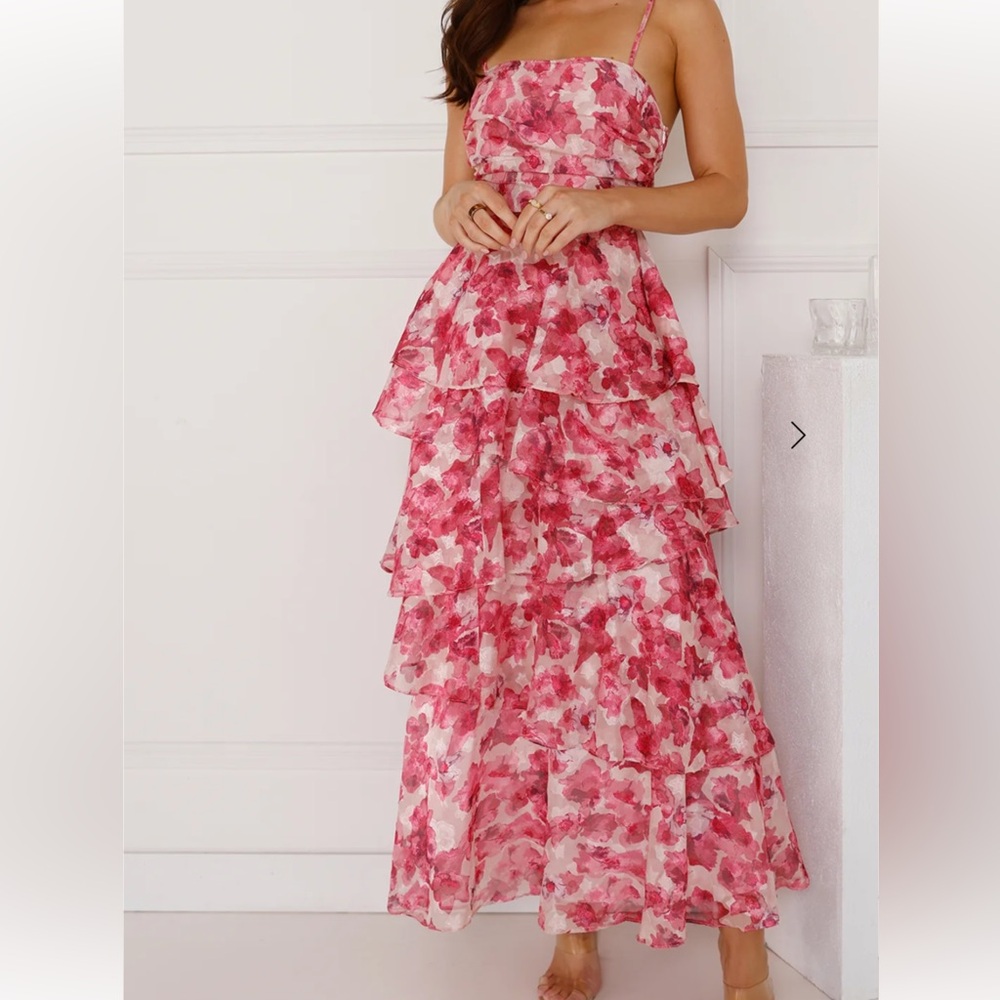 Hello Molly Vibrant Red and Pink strapless Dress